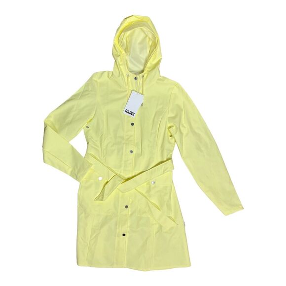 RAINS Curve Raincoat Large Yellow Hooded Belted Waterproof Jacket 18130 - Picture 2 of 6